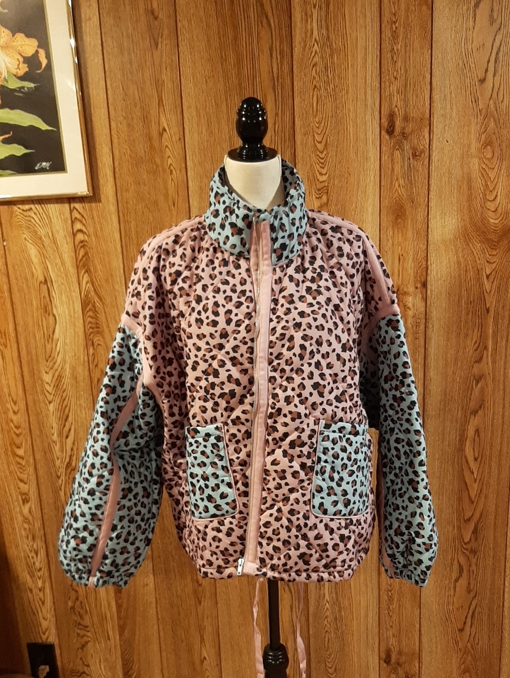 🥀NWT J.nna Pink and Blue Leopard Zip Jacket/Coat (1XL)🥀